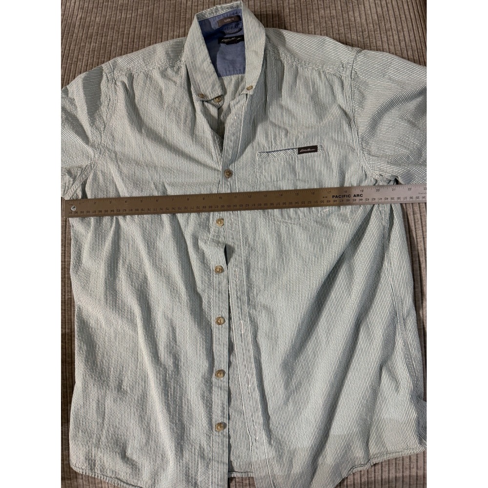 Eddie Bauer Mens TL Blue White Seersucker Stripe Short Sleeve Button Down Shirt - Picture 8 of 9